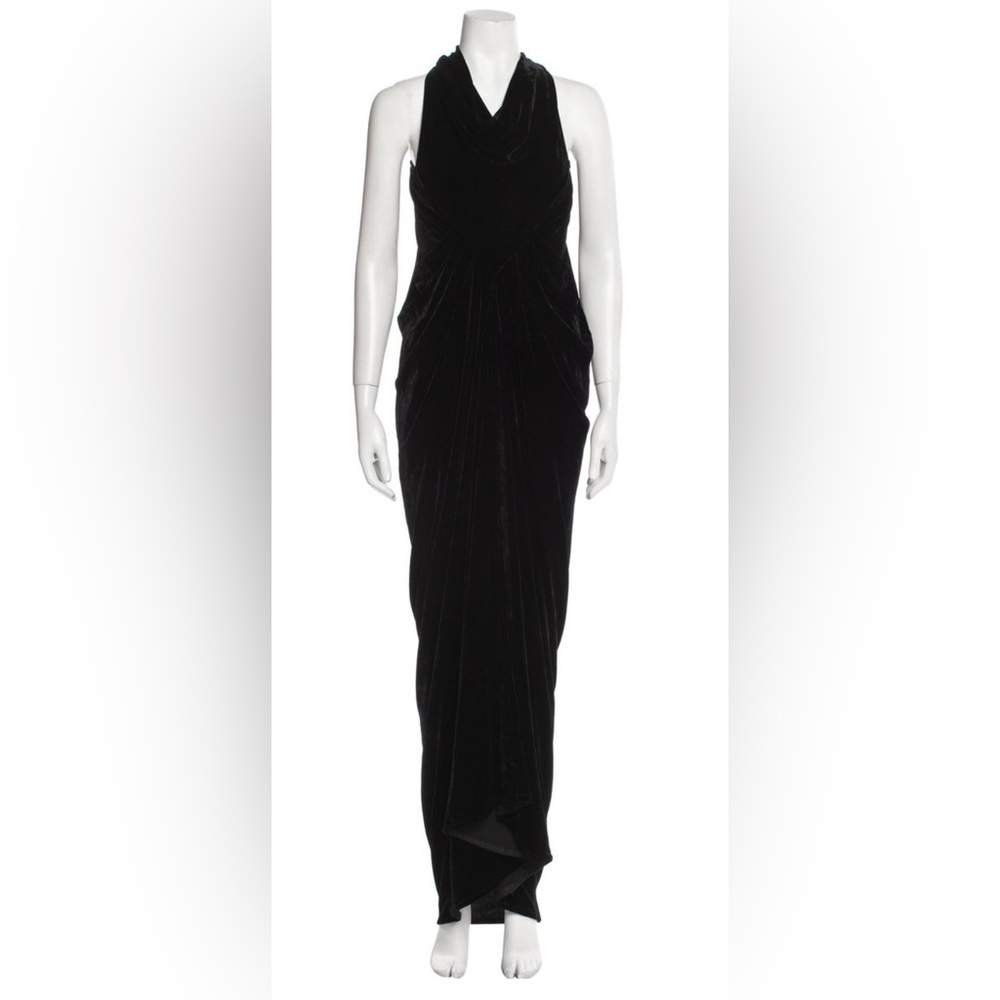 Rick Owens Limo F/W 2011 Velvet Silk Draped Cowl Neck Black Evening Gown EUC S